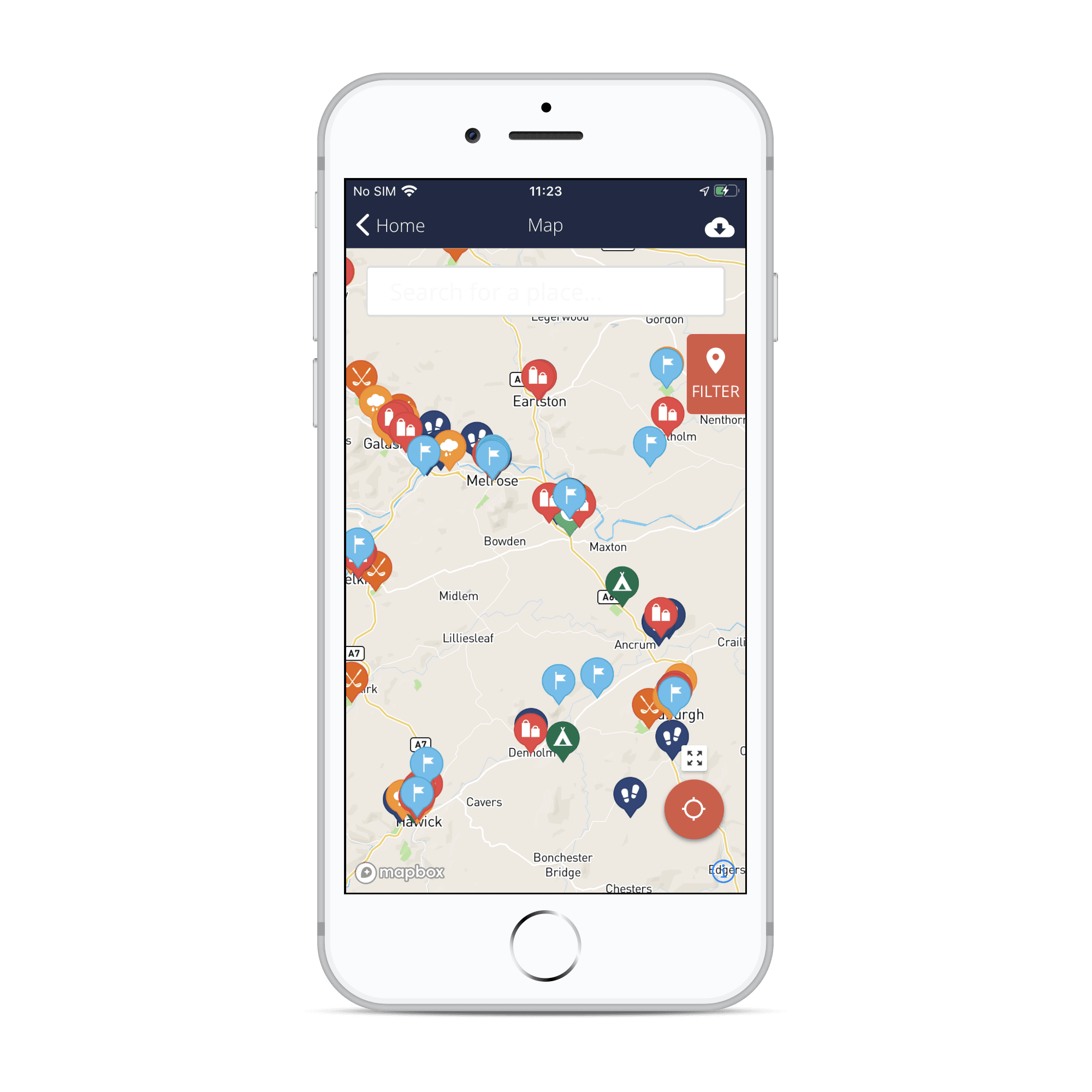 Phone showing app's interactive map